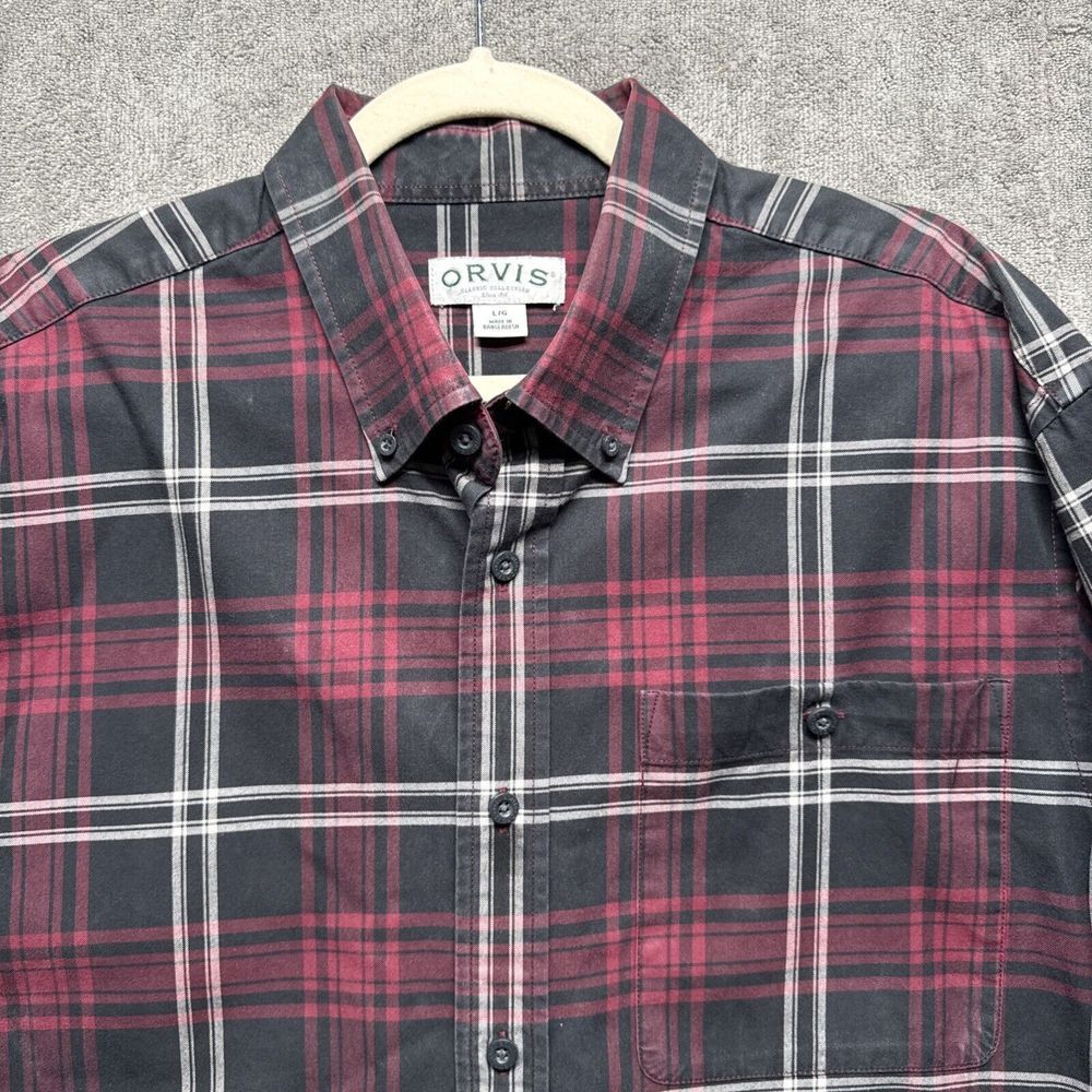Orvis Button Down Shirt Men's Large Purple Plaid Oxford Outdoors Cotton